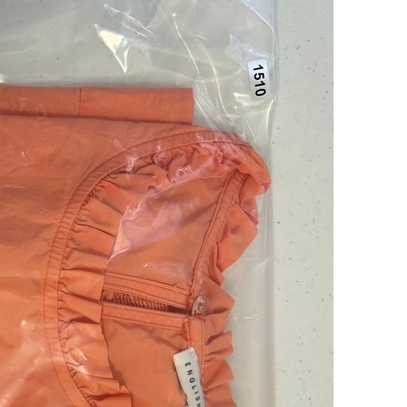 English Factory Coral Pink Smocked Ruffle Sleeve‎ Mock Neck Top Size M - Picture 6 of 6